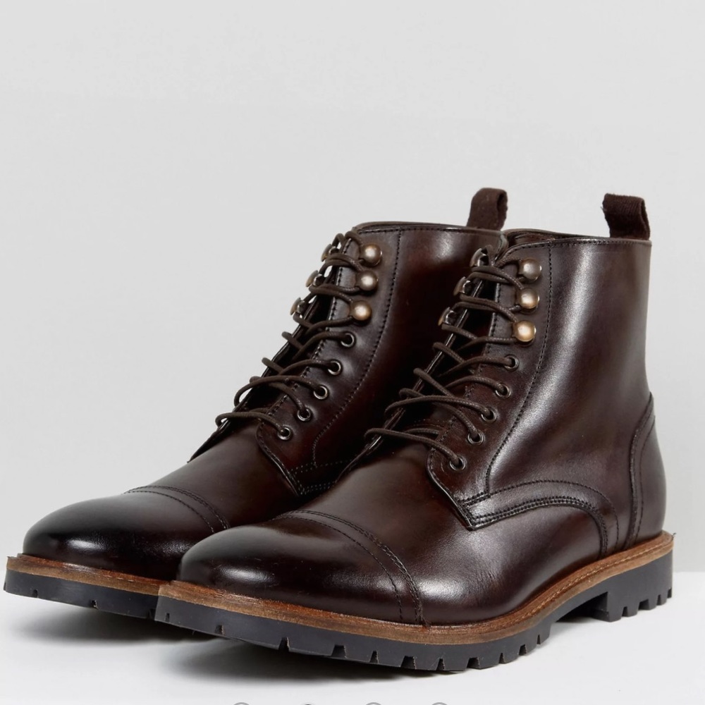 Base London Siege Leather Lace Up Boots In Brown